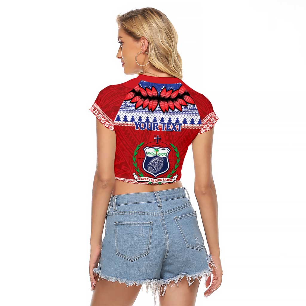 Personalised Toa Samoa Rugby Christmas Raglan Cropped T Shirt Ula Fala Samoan Pattern Red - Polynesian Pride