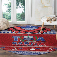 Toa Samoa Rugby Christmas Round Carpet Ula Fala Samoan Pattern Red - Polynesian Pride