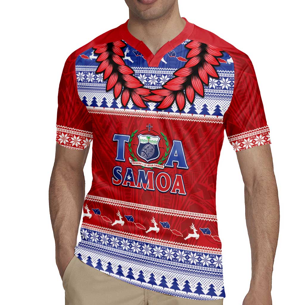 Personalised Toa Samoa Rugby Christmas Rugby Jersey Ula Fala Samoan Pattern Red - Polynesian Pride