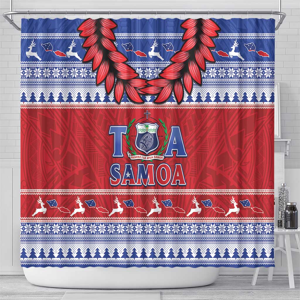 Toa Samoa Rugby Christmas Shower Curtain Ula Fala Samoan Pattern Red - Polynesian Pride