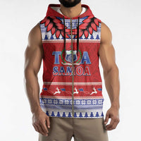 Personalised Toa Samoa Rugby Christmas Sleeveless Zip Hoodie Ula Fala Samoan Pattern Red - Polynesian Pride