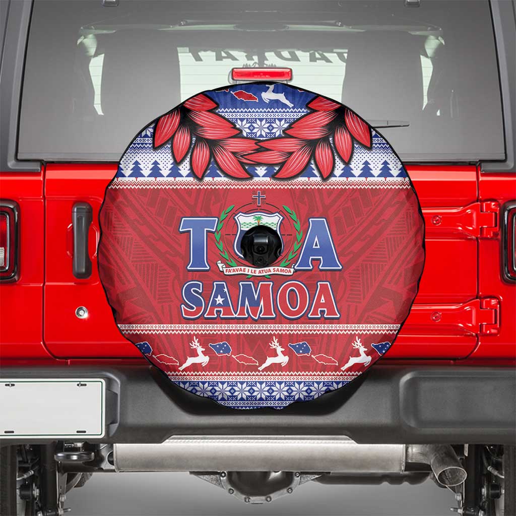Toa Samoa Rugby Christmas Spare Tire Cover Ula Fala Samoan Pattern Red - Polynesian Pride