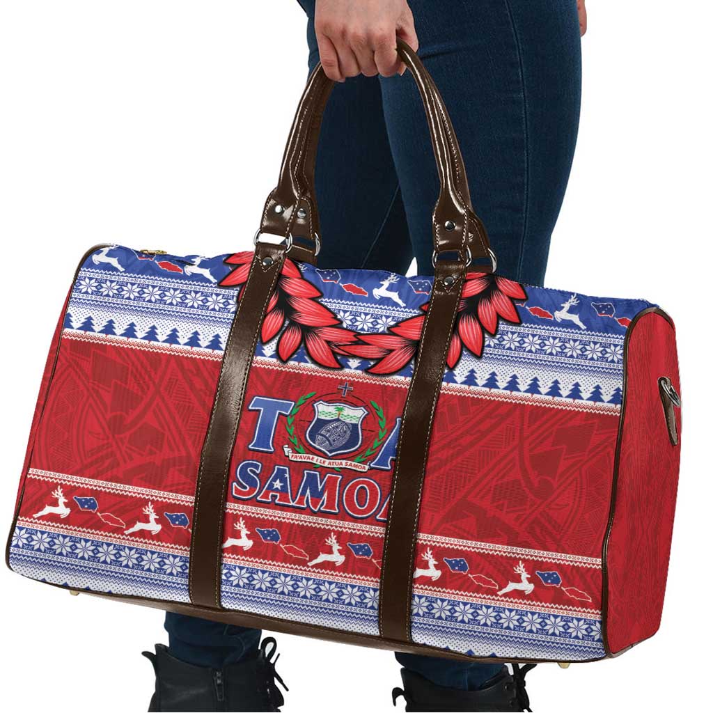 Toa Samoa Rugby Christmas Travel Bag Ula Fala Samoan Pattern Red - Polynesian Pride