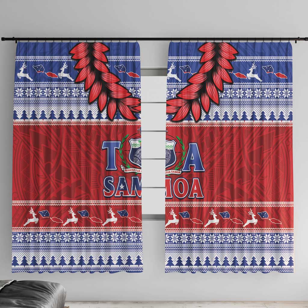 Toa Samoa Rugby Christmas Window Curtain Ula Fala Samoan Pattern Red - Polynesian Pride