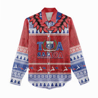 Personalised Toa Samoa Rugby Christmas Women Casual Shirt Ula Fala Samoan Pattern Red - Polynesian Pride