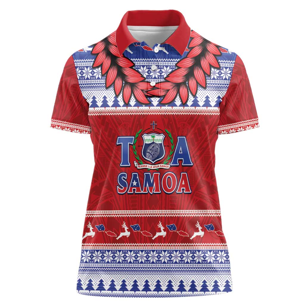 Personalised Toa Samoa Rugby Christmas Women Polo Shirt Ula Fala Samoan Pattern Red - Polynesian Pride