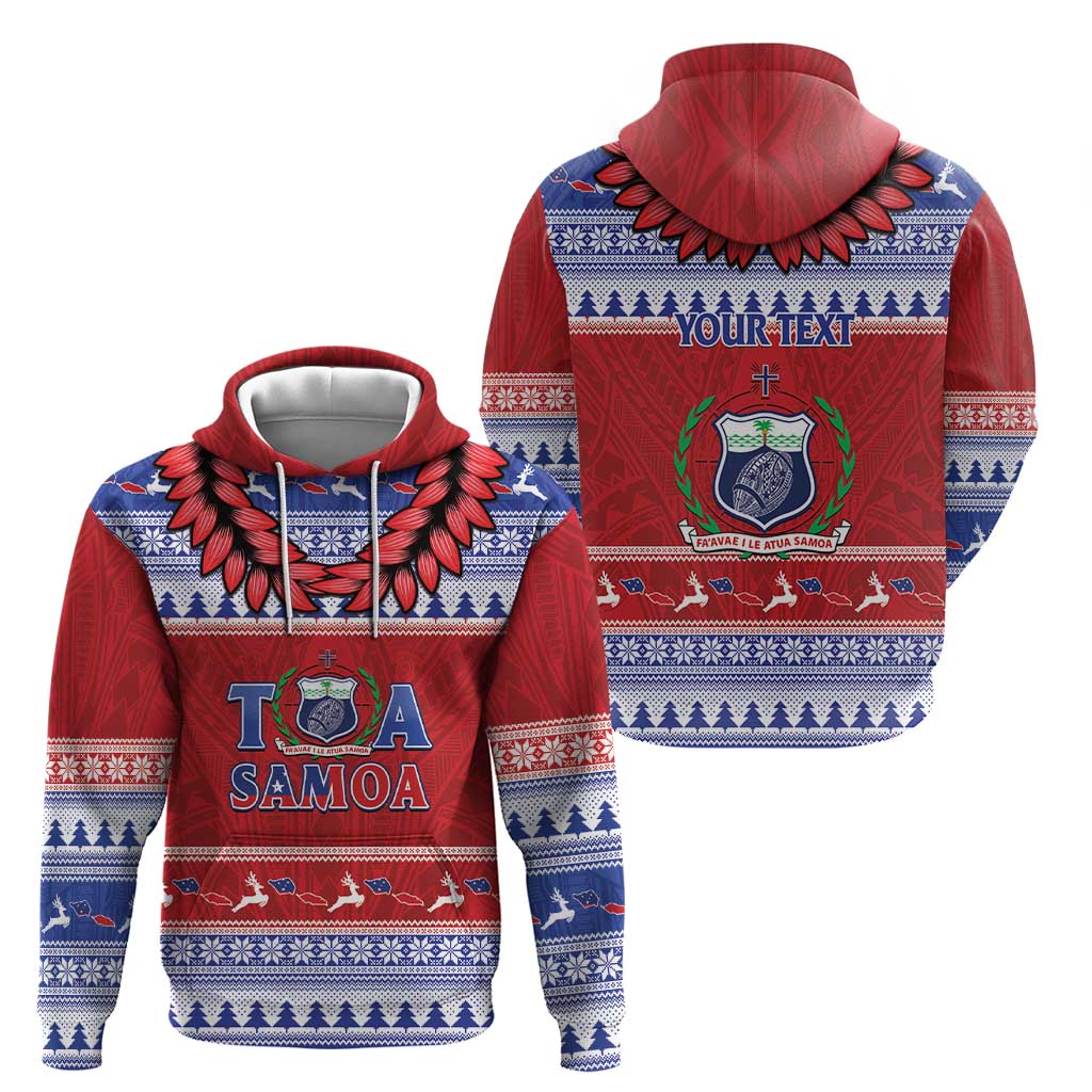 Personalised Toa Samoa Rugby Christmas Zip Hoodie Ula Fala Samoan Pattern Red - Polynesian Pride