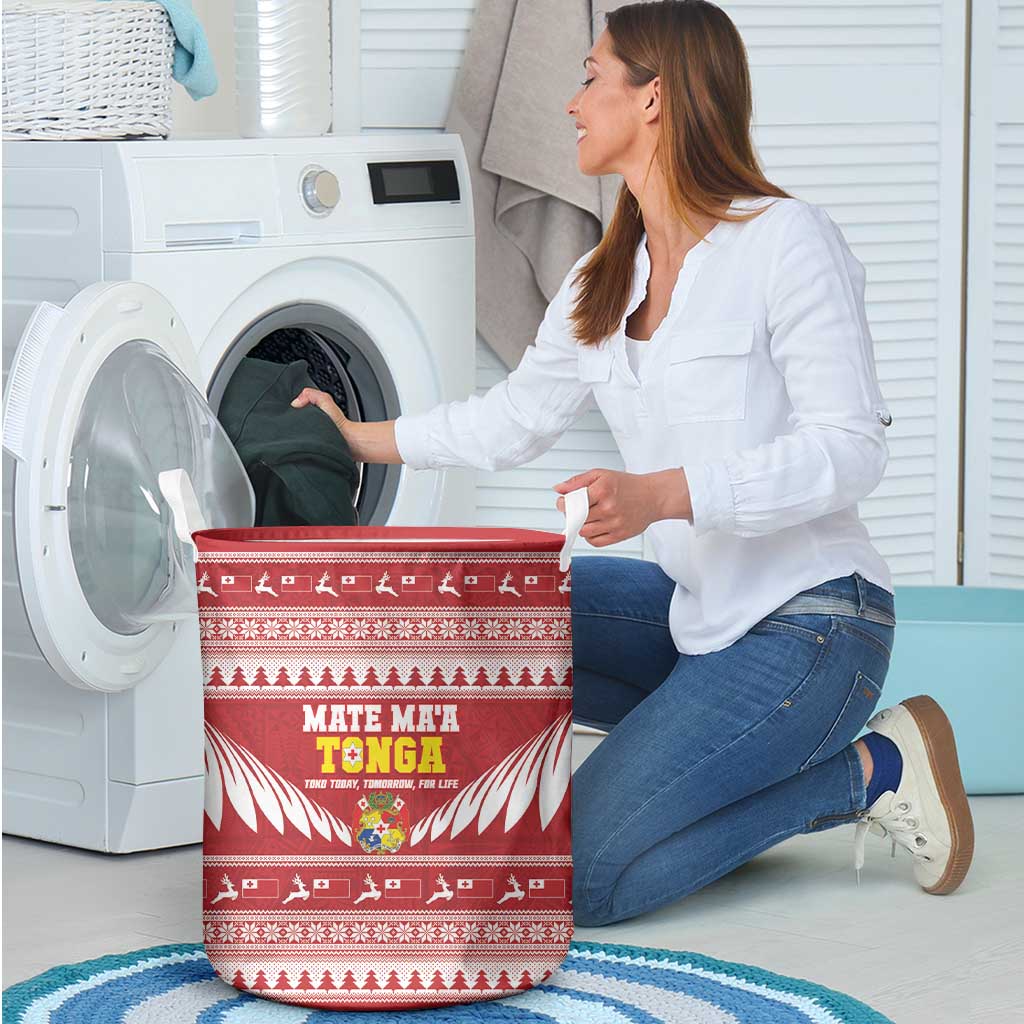 Tonga Rugby Christmas Laundry Basket Mate Maa Tonga Ngatu Pattern - Polynesian Pride
