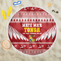 Tonga Rugby Christmas Beach Blanket Mate Maa Tonga Ngatu Pattern - Polynesian Pride