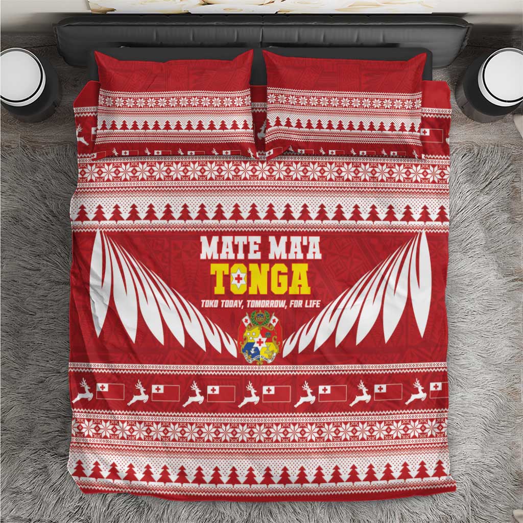 Tonga Rugby Christmas Bedding Set Mate Maa Tonga Ngatu Pattern - Polynesian Pride