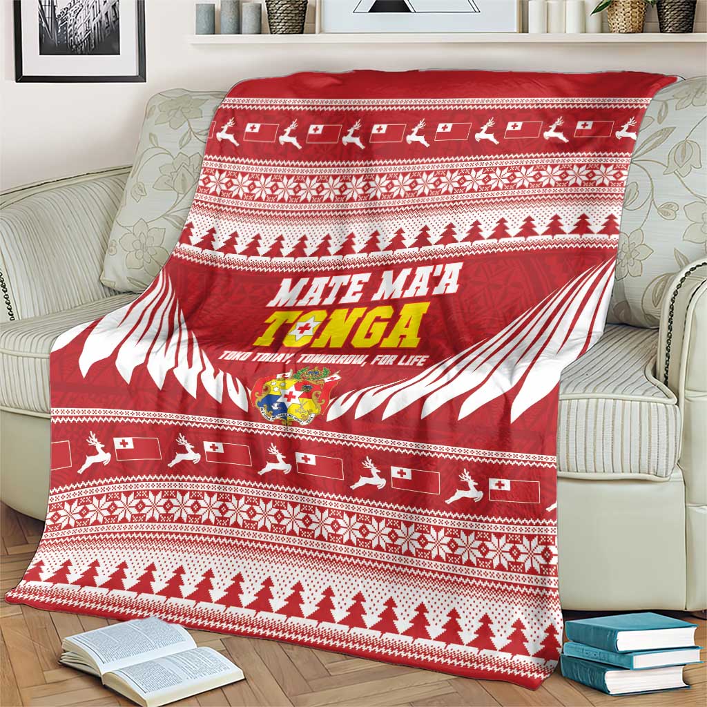 Tonga Rugby Christmas Blanket Mate Maa Tonga Ngatu Pattern - Polynesian Pride