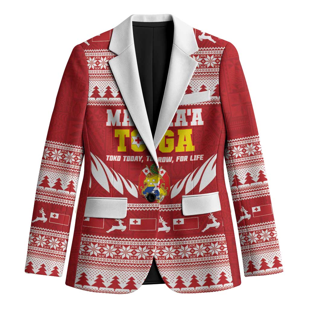 Personalised Tonga Rugby Christmas Blazer Mate Maa Tonga Ngatu Pattern - Polynesian Pride