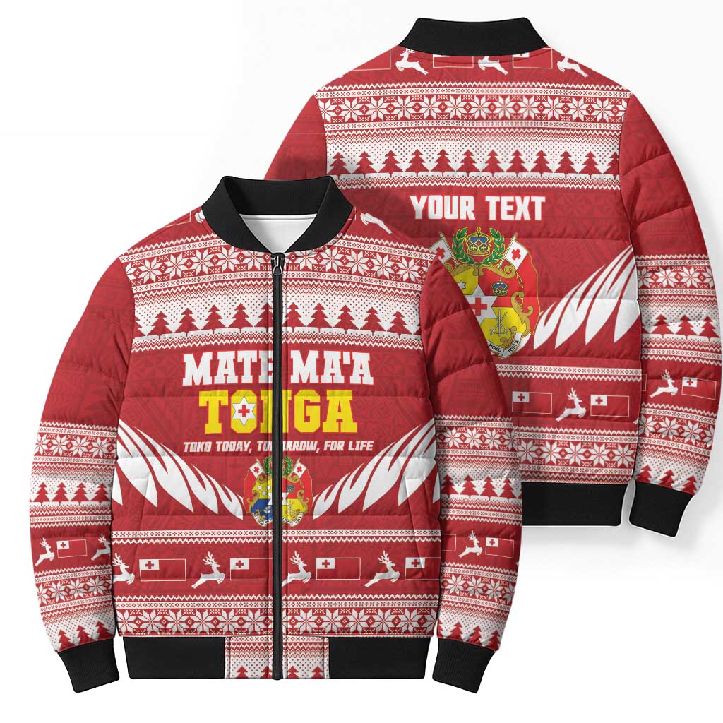 Personalised Tonga Rugby Christmas Bomber Puffer Jacket Mate Maa Tonga Ngatu Pattern - Polynesian Pride