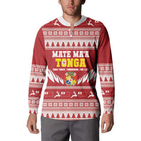 Personalised Tonga Rugby Christmas Button Sweatshirt Mate Maa Tonga Ngatu Pattern - Polynesian Pride