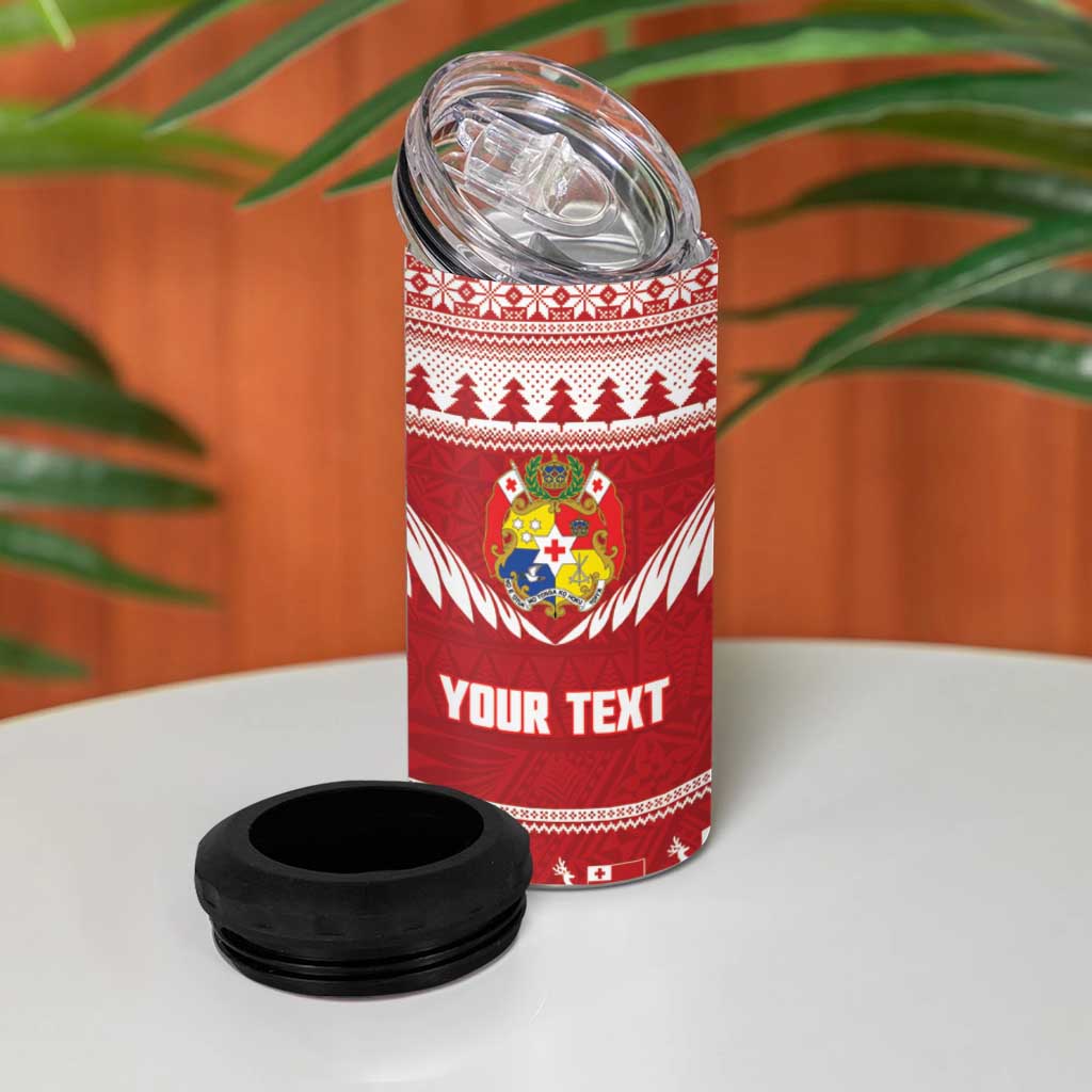 Personalised Tonga Rugby Christmas 4 in 1 Can Cooler Tumbler Mate Maa Tonga Ngatu Pattern - Polynesian Pride