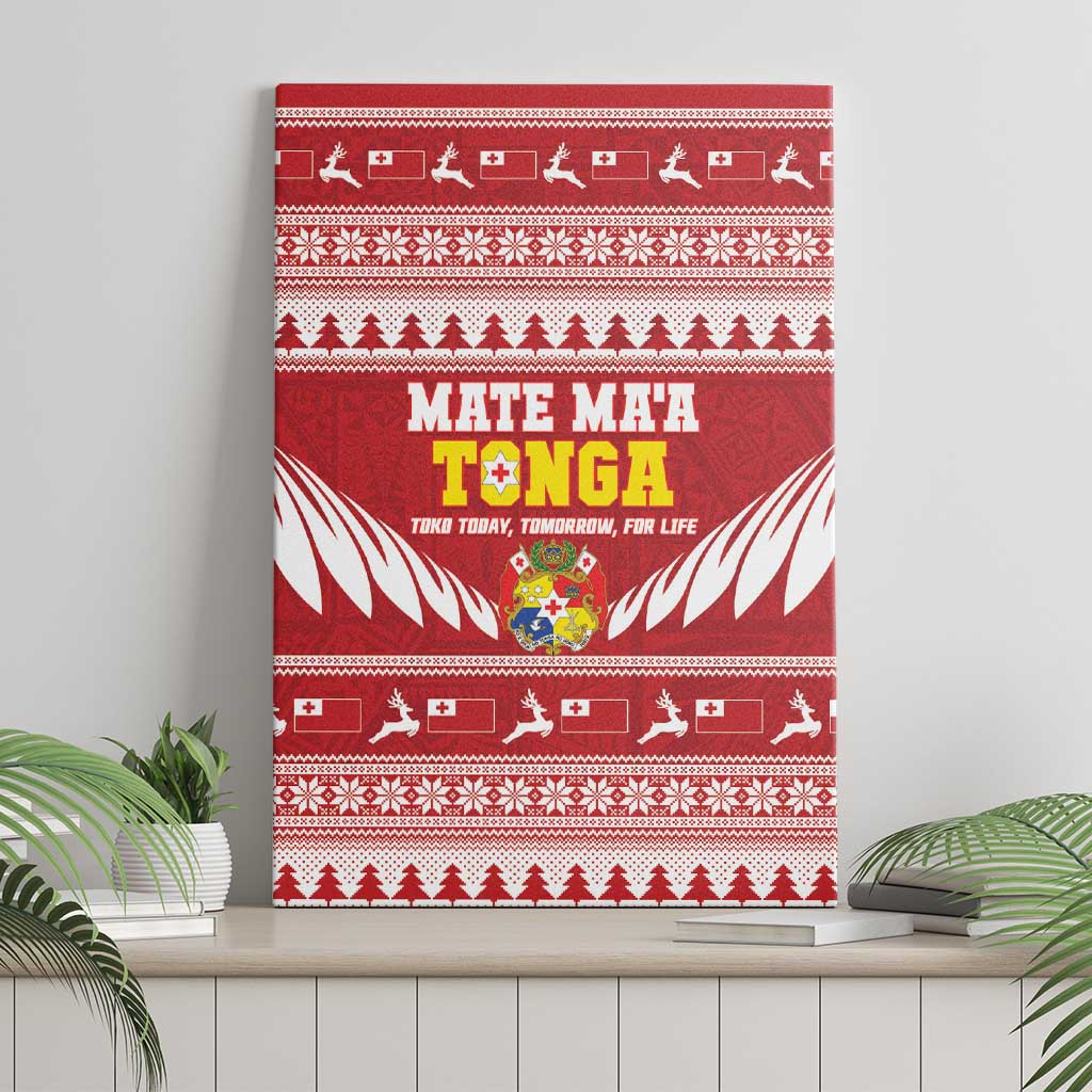 Tonga Rugby Christmas Canvas Wall Art Mate Maa Tonga Ngatu Pattern - Polynesian Pride