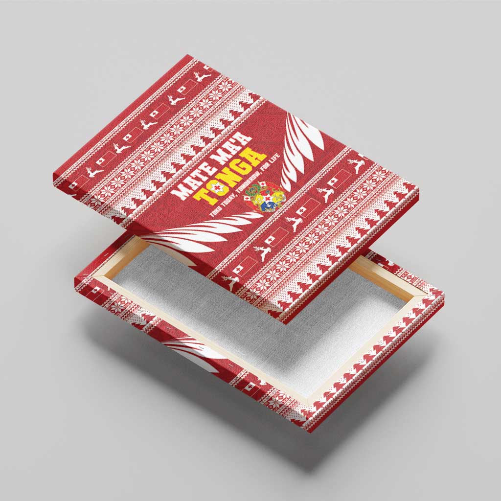 Tonga Rugby Christmas Canvas Wall Art Mate Maa Tonga Ngatu Pattern - Polynesian Pride