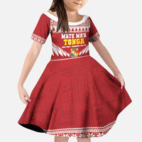 Personalised Tonga Rugby Christmas Family Matching Off Shoulder Short Dress and Hawaiian Shirt Mate Maa Tonga Ngatu Pattern LT14 Daughter's Dress Red - Polynesian Pride