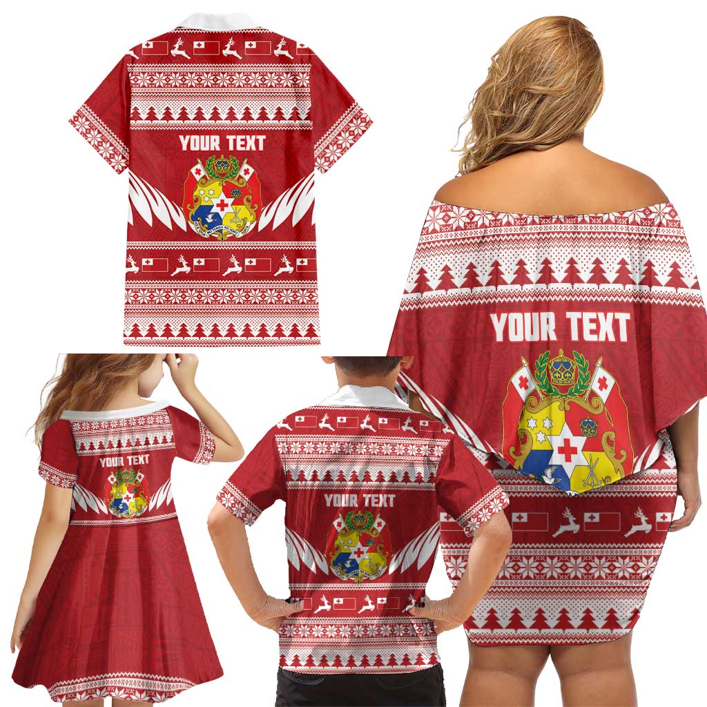 Personalised Tonga Rugby Christmas Family Matching Off Shoulder Short Dress and Hawaiian Shirt Mate Maa Tonga Ngatu Pattern LT14 - Polynesian Pride