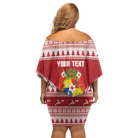 Personalised Tonga Rugby Christmas Family Matching Off Shoulder Short Dress and Hawaiian Shirt Mate Maa Tonga Ngatu Pattern LT14 - Polynesian Pride