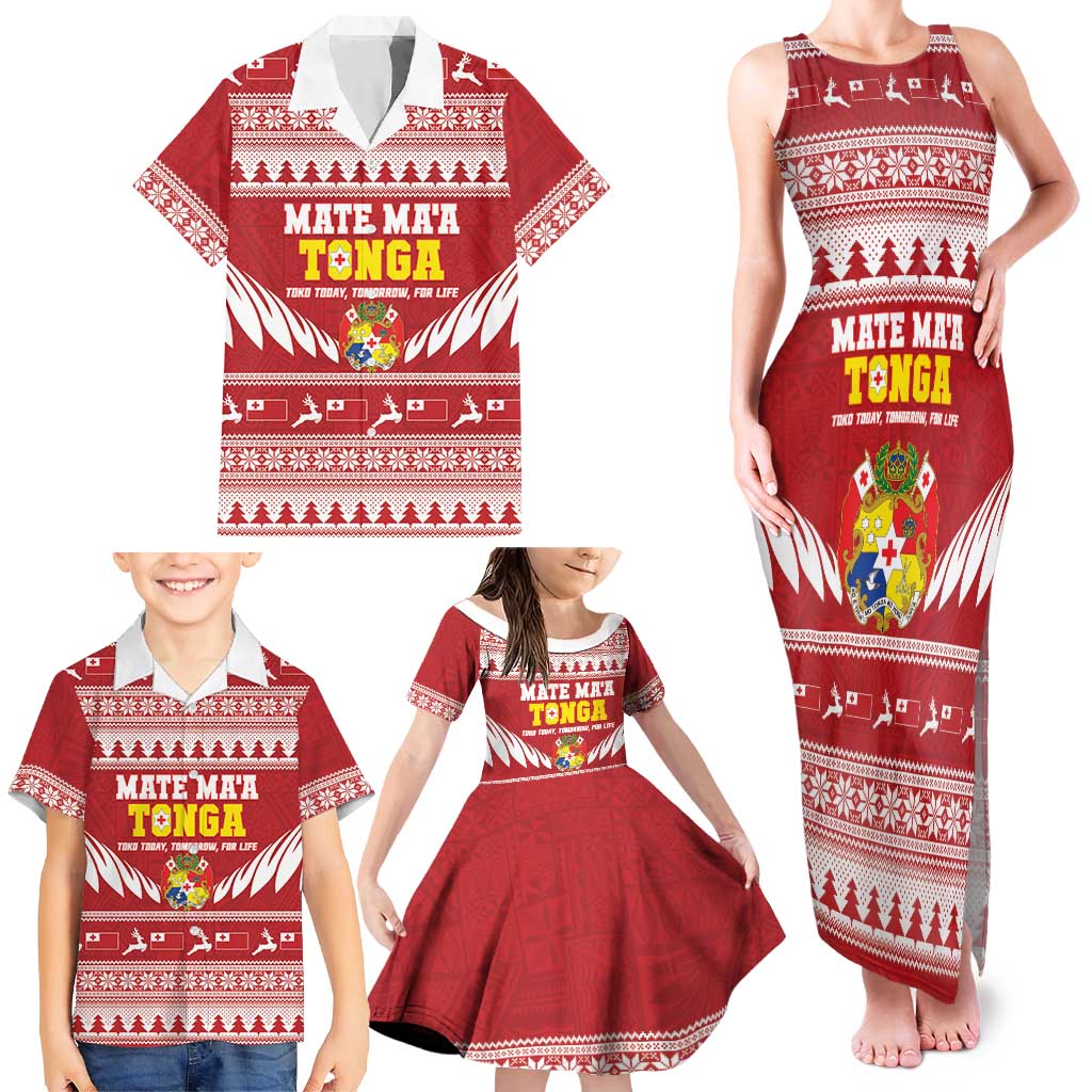 Personalised Tonga Rugby Christmas Family Matching Tank Maxi Dress and Hawaiian Shirt Mate Maa Tonga Ngatu Pattern LT14 - Polynesian Pride