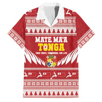 Personalised Tonga Rugby Christmas Family Matching Tank Maxi Dress and Hawaiian Shirt Mate Maa Tonga Ngatu Pattern LT14 Dad's Shirt - Short Sleeve Red - Polynesian Pride