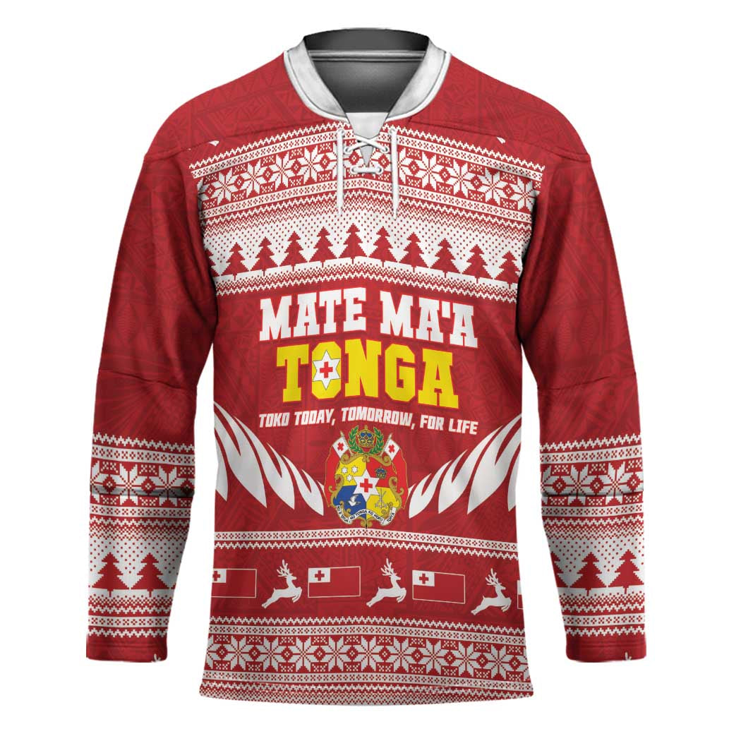 Personalised Tonga Rugby Christmas Hockey Jersey Mate Maa Tonga Ngatu Pattern - Polynesian Pride