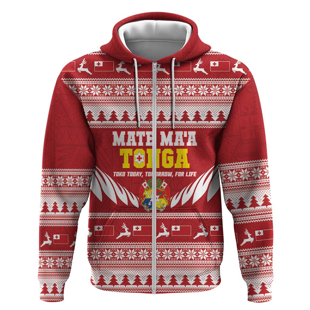 Personalised Tonga Rugby Christmas Hoodie Mate Maa Tonga Ngatu Pattern - Polynesian Pride