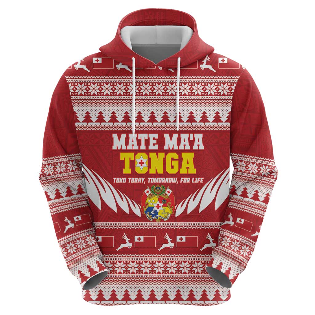 Personalised Tonga Rugby Christmas Hoodie Mate Maa Tonga Ngatu Pattern - Polynesian Pride