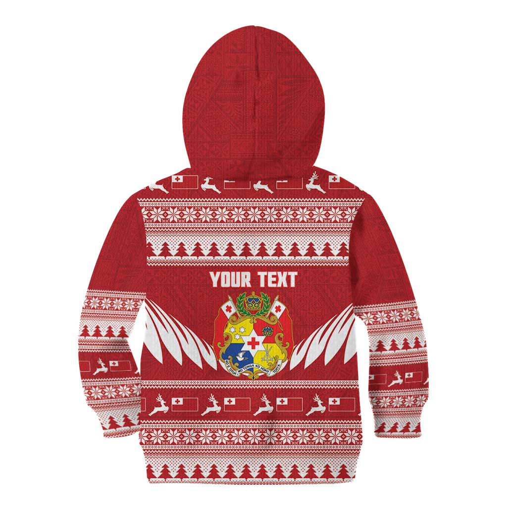 Personalised Tonga Rugby Christmas Kid Hoodie Mate Maa Tonga Ngatu Pattern - Polynesian Pride