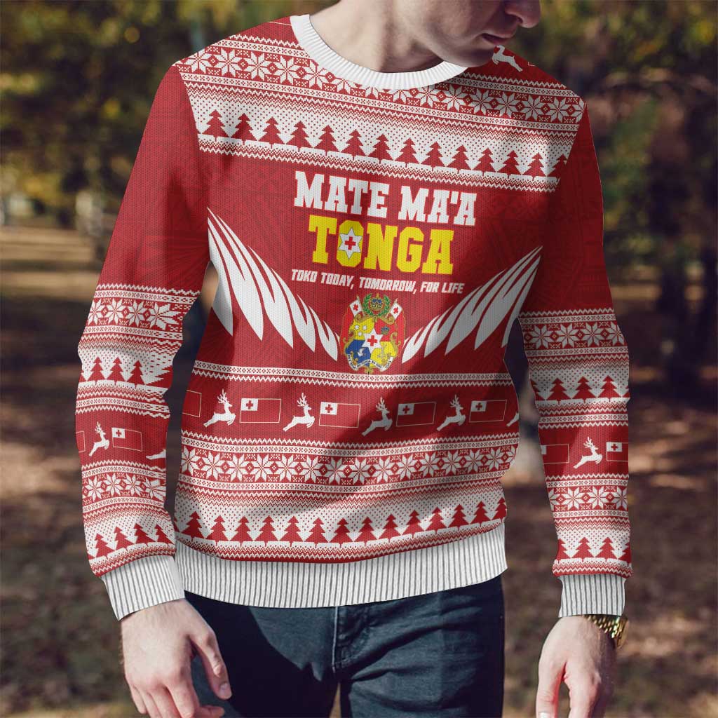 Personalised Tonga Rugby Christmas Ugly Christmas Sweater Mate Maa Tonga Ngatu Pattern - Polynesian Pride