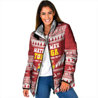 Personalised Tonga Rugby Christmas Padded Jacket Mate Maa Tonga Ngatu Pattern - Polynesian Pride