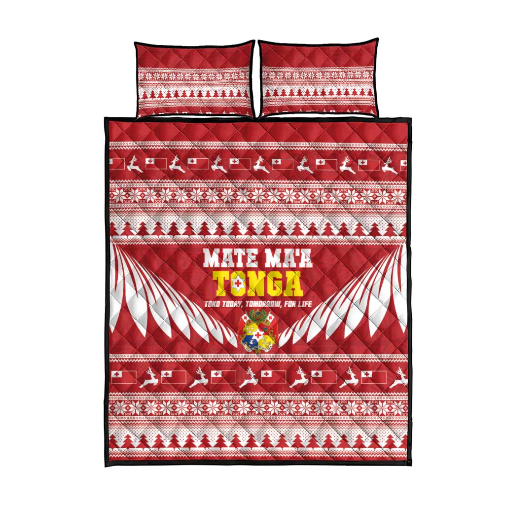 Tonga Rugby Christmas Quilt Bed Set Mate Maa Tonga Ngatu Pattern - Polynesian Pride