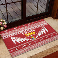 Tonga Rugby Christmas Rubber Doormat Mate Maa Tonga Ngatu Pattern - Polynesian Pride