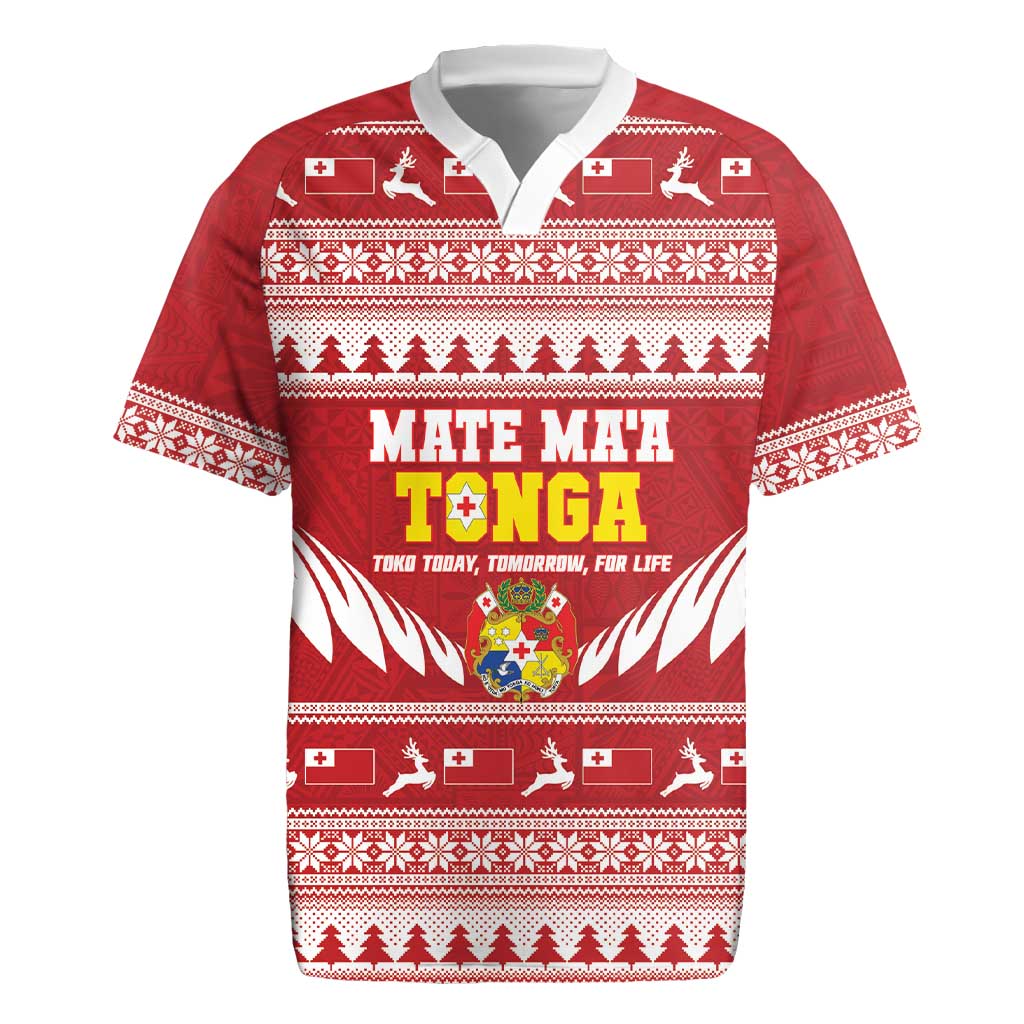 Personalised Tonga Rugby Christmas Rugby Jersey Mate Maa Tonga Ngatu Pattern - Polynesian Pride