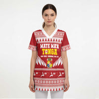 Personalised Tonga Rugby Christmas Scrub Top Mate Maa Tonga Ngatu Pattern - Polynesian Pride