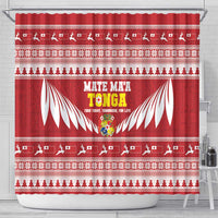 Tonga Rugby Christmas Shower Curtain Mate Maa Tonga Ngatu Pattern - Polynesian Pride