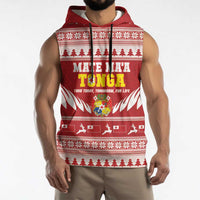 Personalised Tonga Rugby Christmas Sleeveless Hoodie Mate Maa Tonga Ngatu Pattern - Polynesian Pride