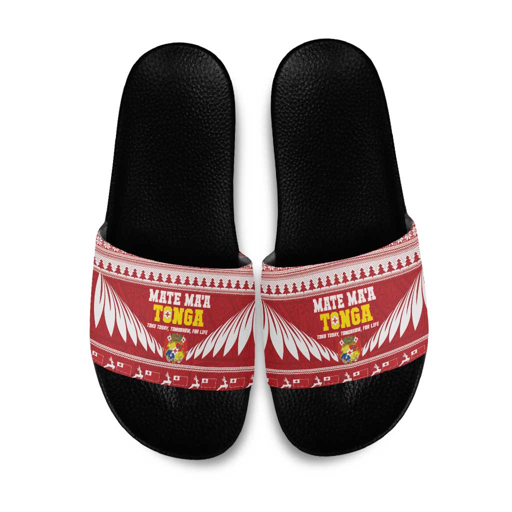 Tonga Rugby Christmas Slide Sandals Mate Maa Tonga Ngatu Pattern - Polynesian Pride