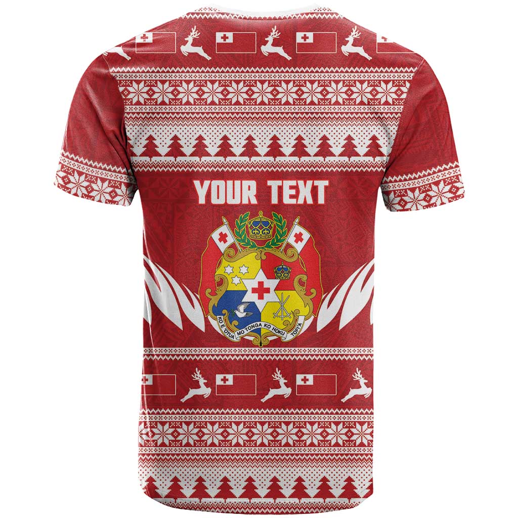 Personalised Tonga Rugby Christmas T Shirt Mate Maa Tonga Ngatu Pattern - Polynesian Pride