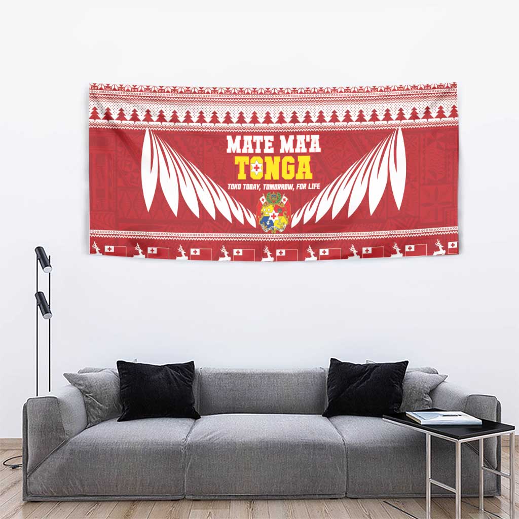 Tonga Rugby Christmas Tapestry Mate Maa Tonga Ngatu Pattern - Polynesian Pride