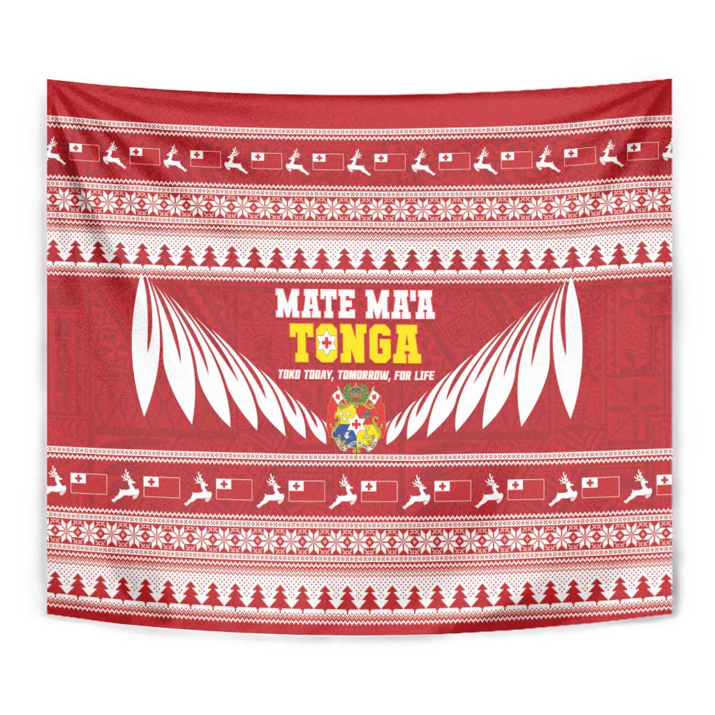 Tonga Rugby Christmas Tapestry Mate Maa Tonga Ngatu Pattern - Polynesian Pride