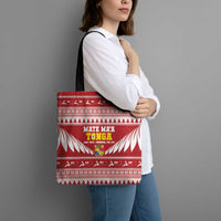 Tonga Rugby Christmas Tote Bag Mate Maa Tonga Ngatu Pattern - Polynesian Pride