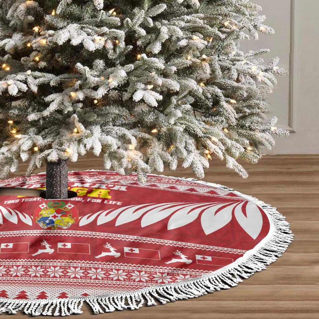 Tonga Rugby Christmas Tree Skirt Mate Maa Tonga Ngatu Pattern - Polynesian Pride