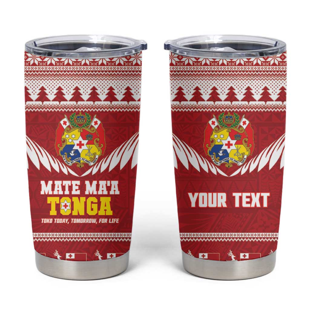 Personalised Tonga Rugby Christmas Tumbler Cup Mate Maa Tonga Ngatu Pattern - Polynesian Pride