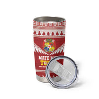 Personalised Tonga Rugby Christmas Tumbler Cup Mate Maa Tonga Ngatu Pattern - Polynesian Pride