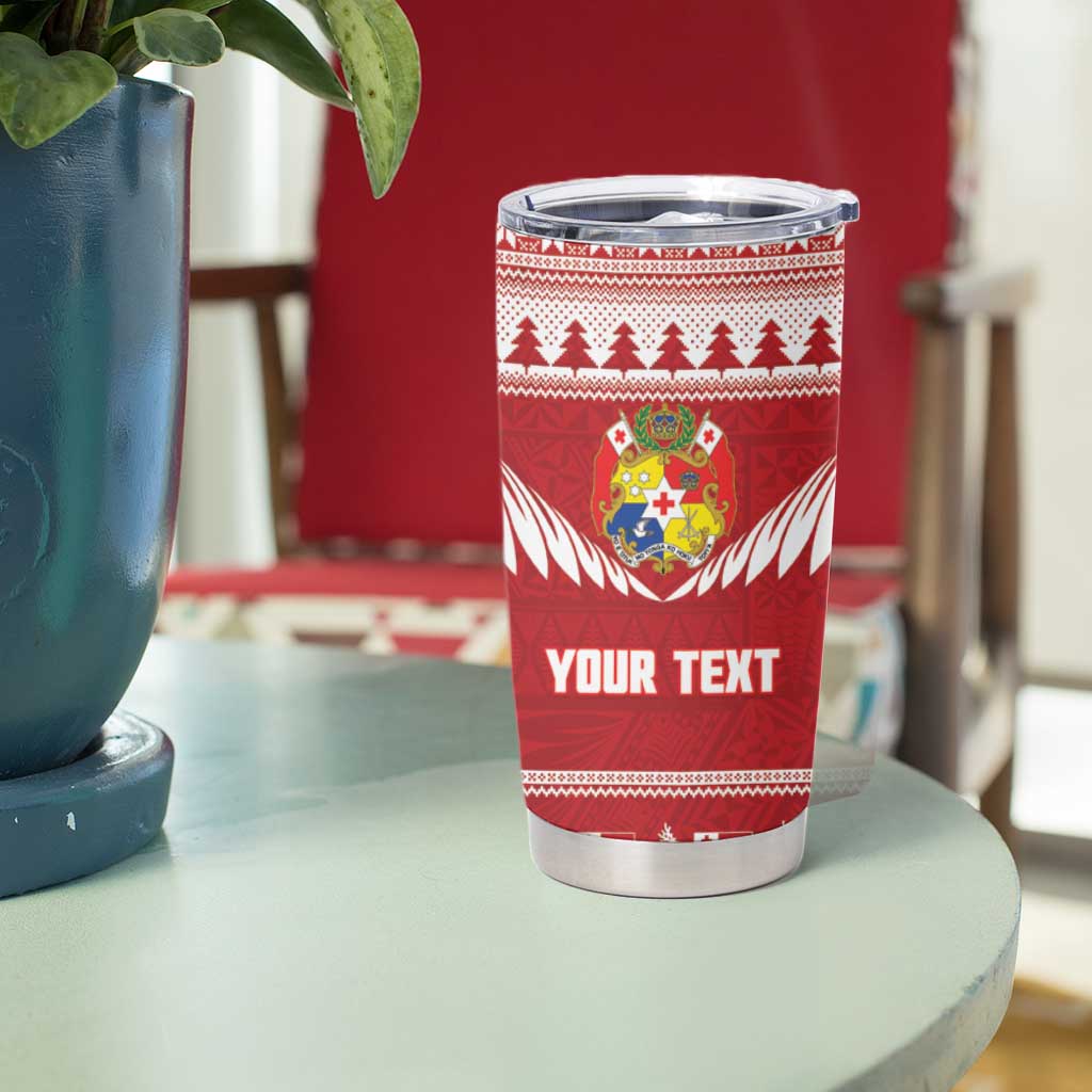 Personalised Tonga Rugby Christmas Tumbler Cup Mate Maa Tonga Ngatu Pattern - Polynesian Pride