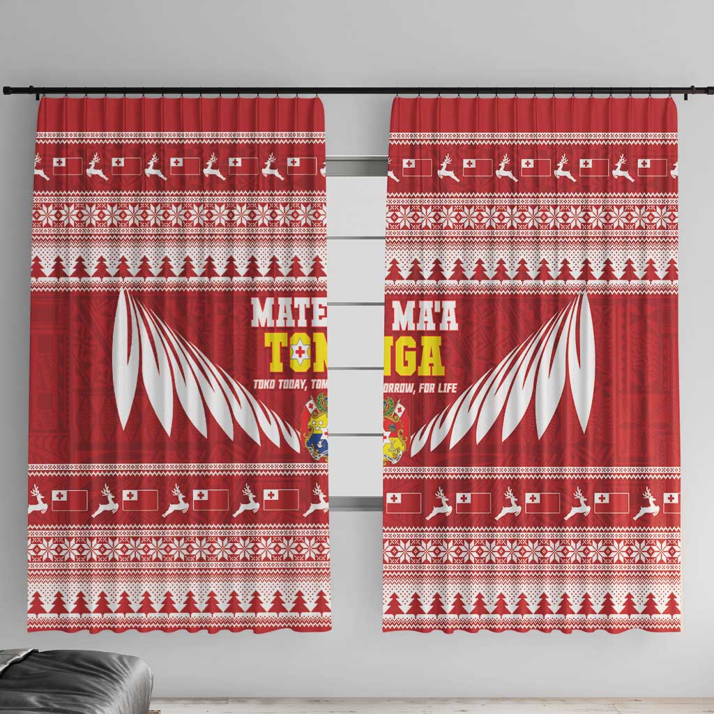 Tonga Rugby Christmas Window Curtain Mate Maa Tonga Ngatu Pattern - Polynesian Pride