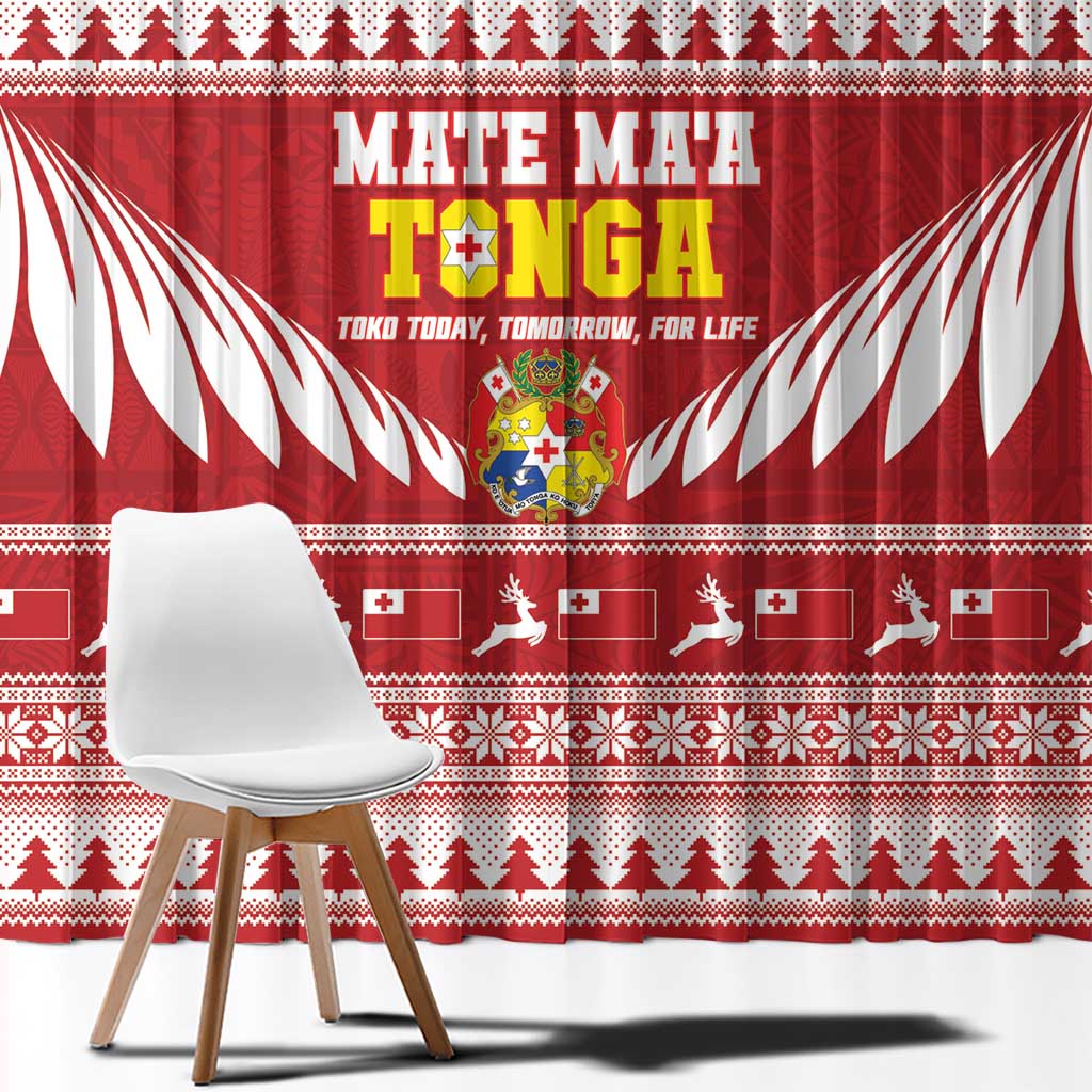 Tonga Rugby Christmas Window Curtain Mate Maa Tonga Ngatu Pattern - Polynesian Pride