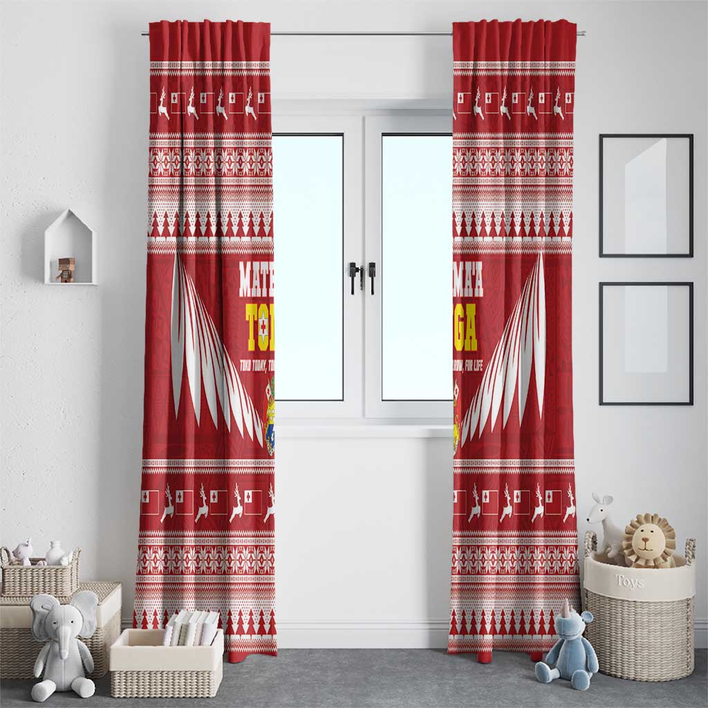 Tonga Rugby Christmas Window Curtain Mate Maa Tonga Ngatu Pattern - Polynesian Pride
